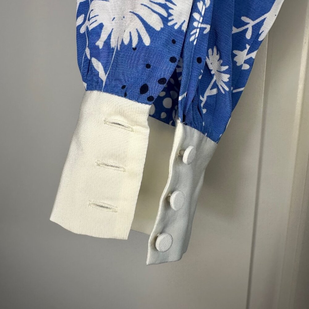Capri Blue & White Dancing Flowers Belted Fit & Flare Shirtdress - NEW - Picture 12 of 12